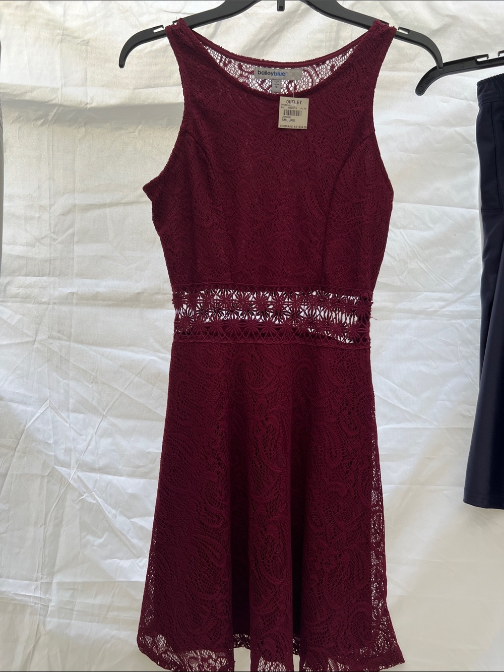 bailey blue Burgundy Lace Midi Dress with Crochet Waist